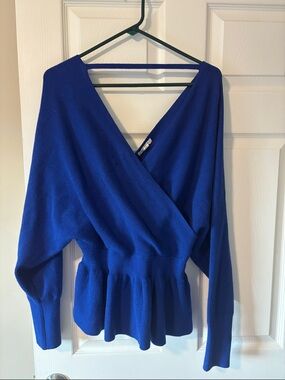 Cato Royal Blue V‑Neck Wrap Peplum Sweater